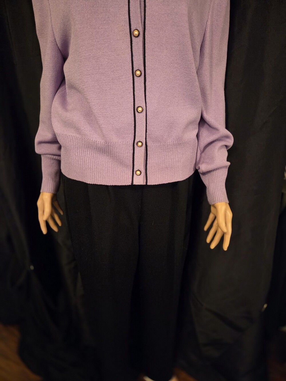 St. John Black Knit Pleated Trousers